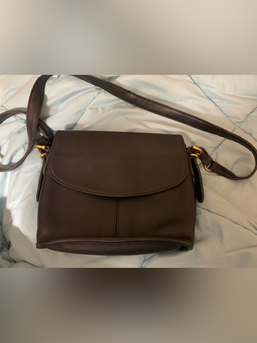 Vintage Coach Black Leather Crossbody Bag with Gold Hardware